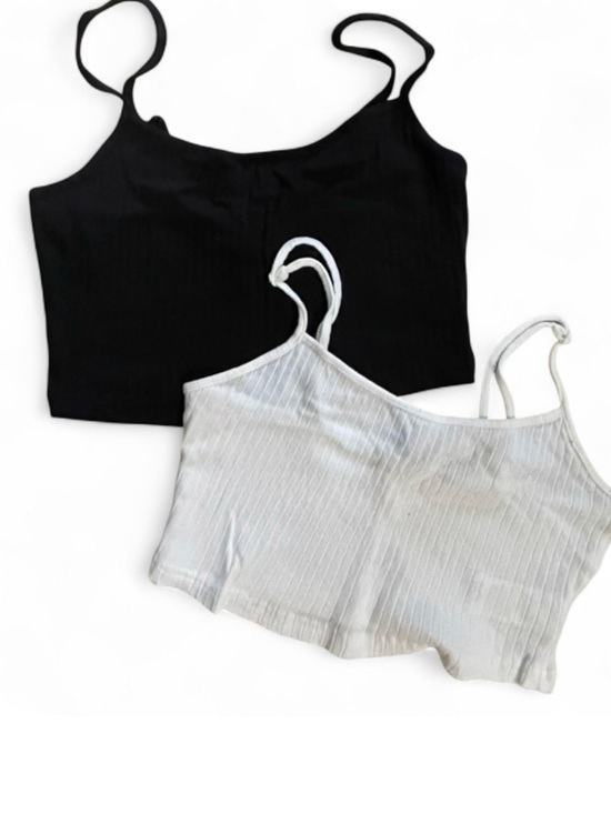 SHEIN Tops - SHEIN Black & Light Gray Ribbed Cropped Camisole Set